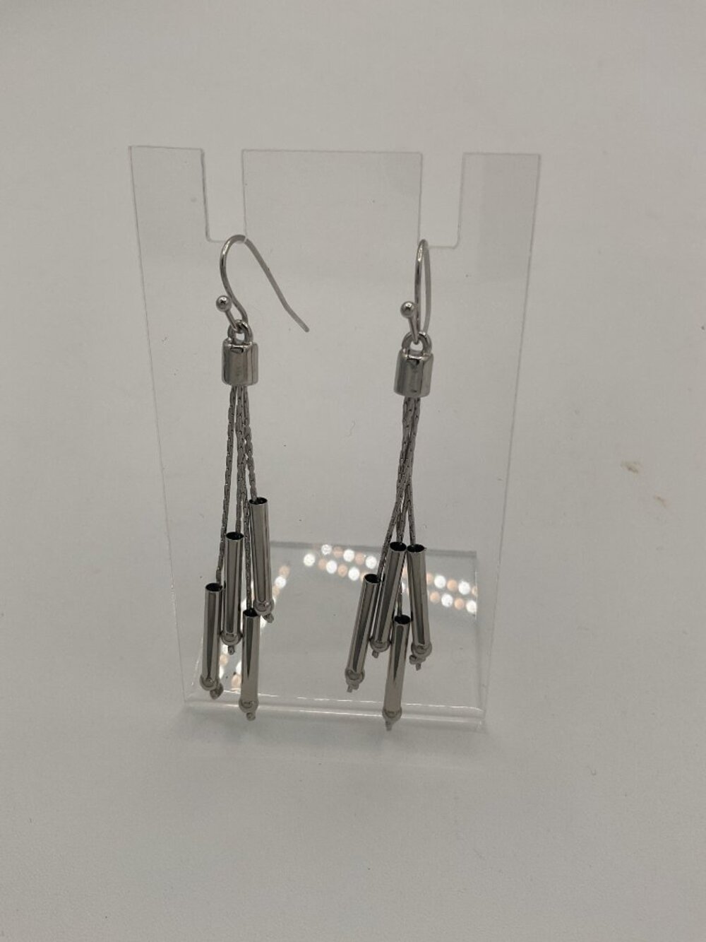 Vintage Liquid Silver Tone Waterfall Fringe Drop Earrings Bugle Bead Western Boh